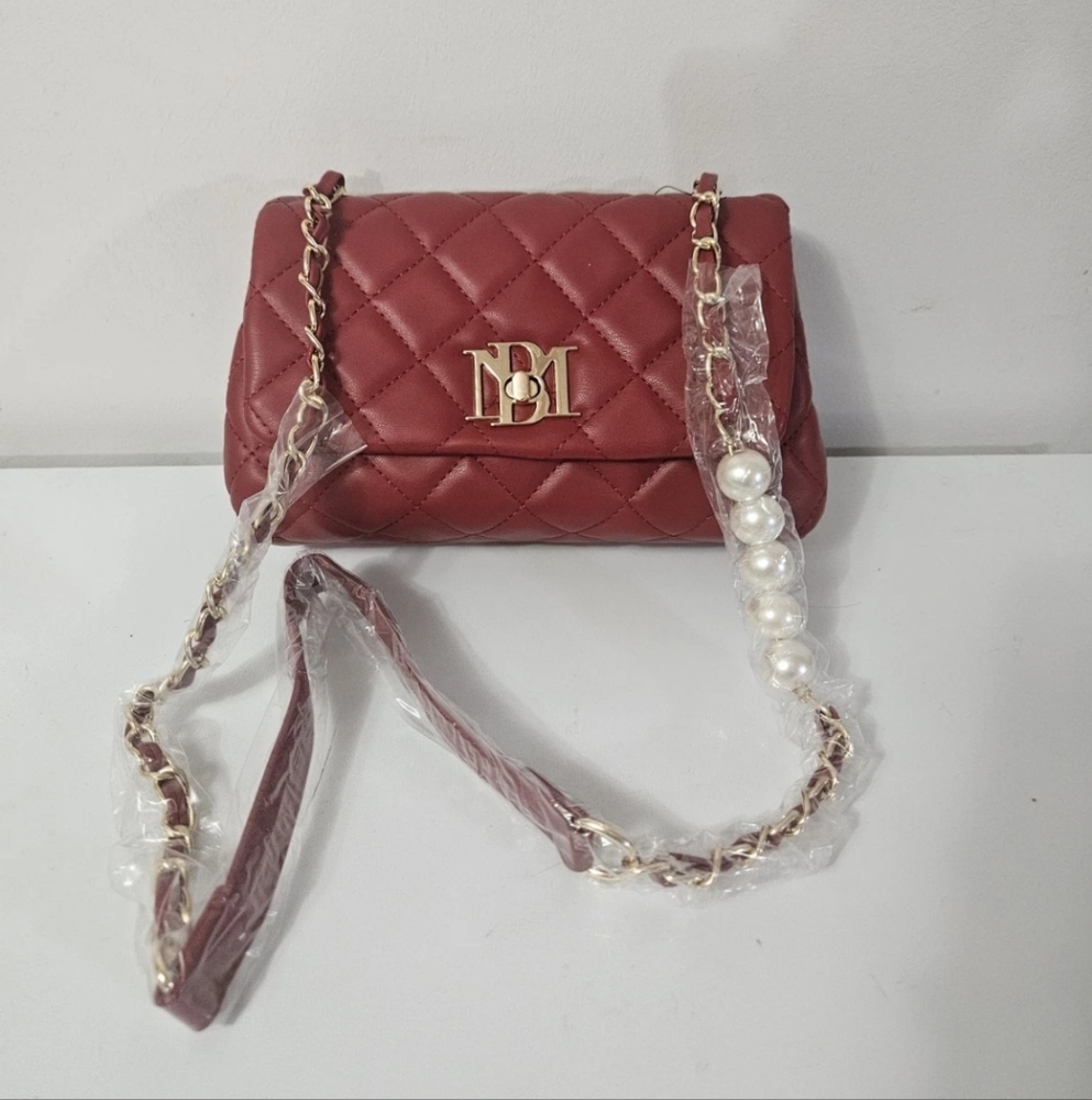 Badgley Mischka Elegant Quilted Red Handbag Vegan Leather